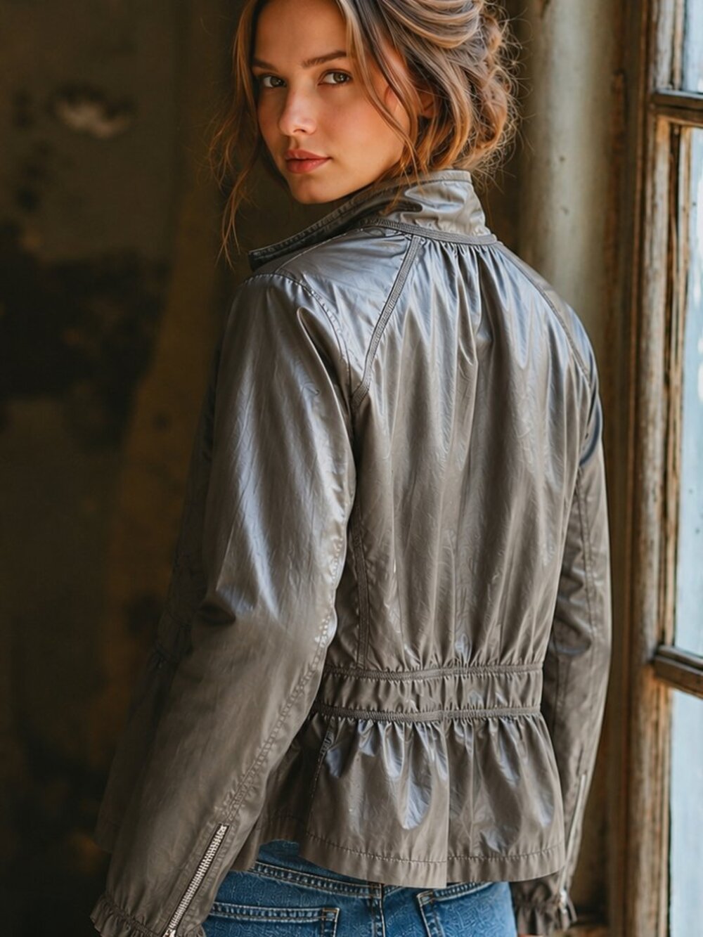 Cotton Robert Kitchen Lightweight Ruched Zip Jacket